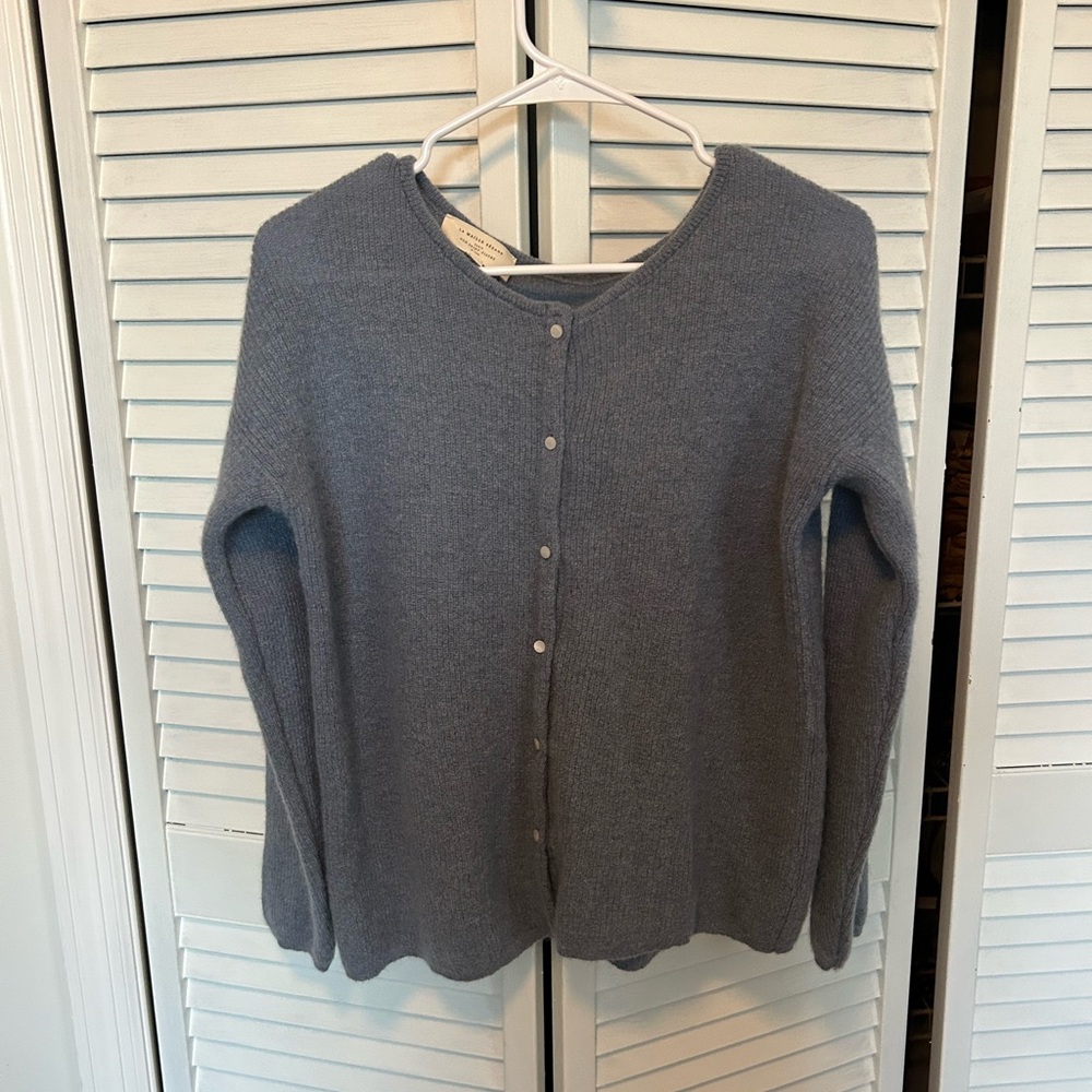 Sezane | Soft Steel Blue Button-Front Knit Cardigan